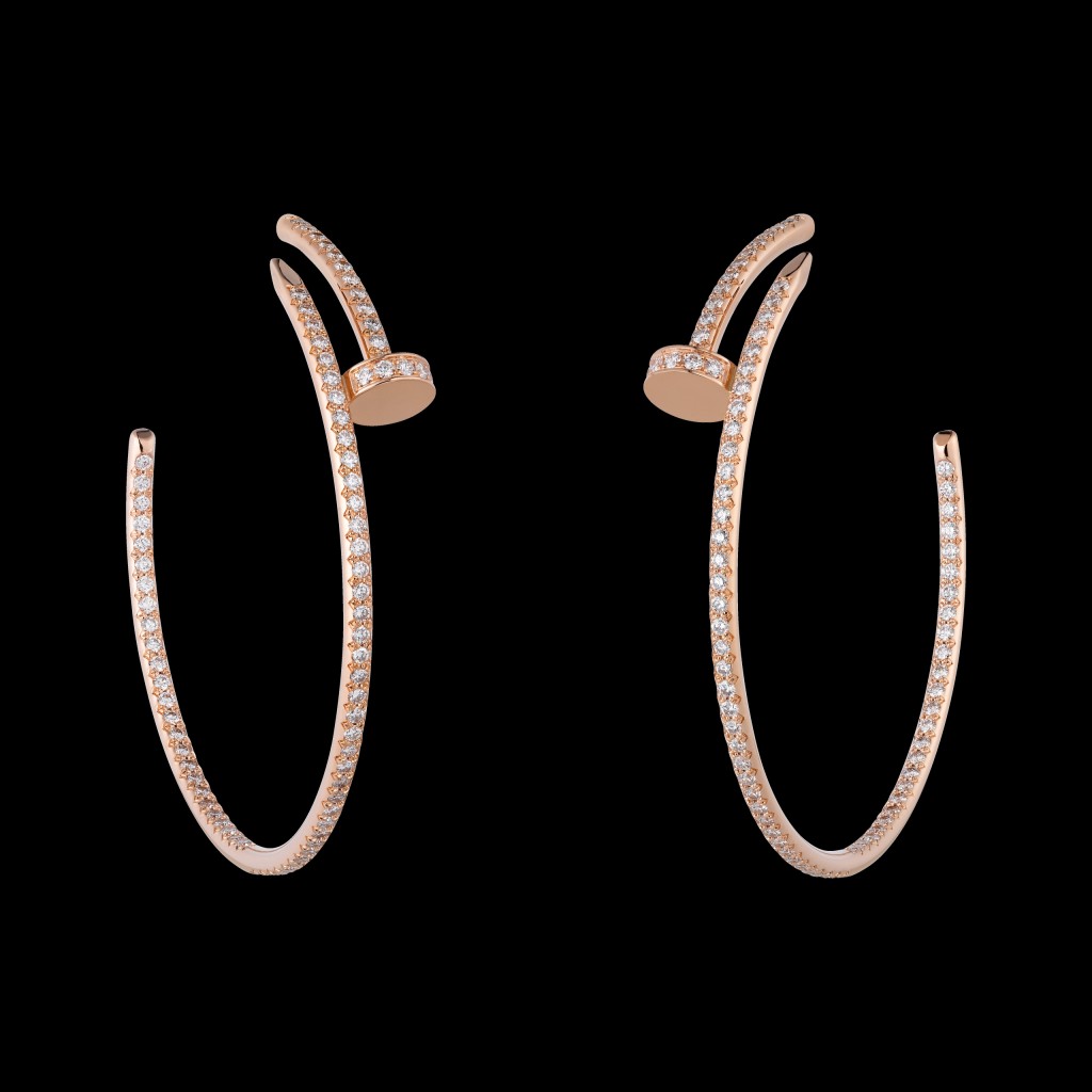 Hoop EARINGS, diamond paved pink gold