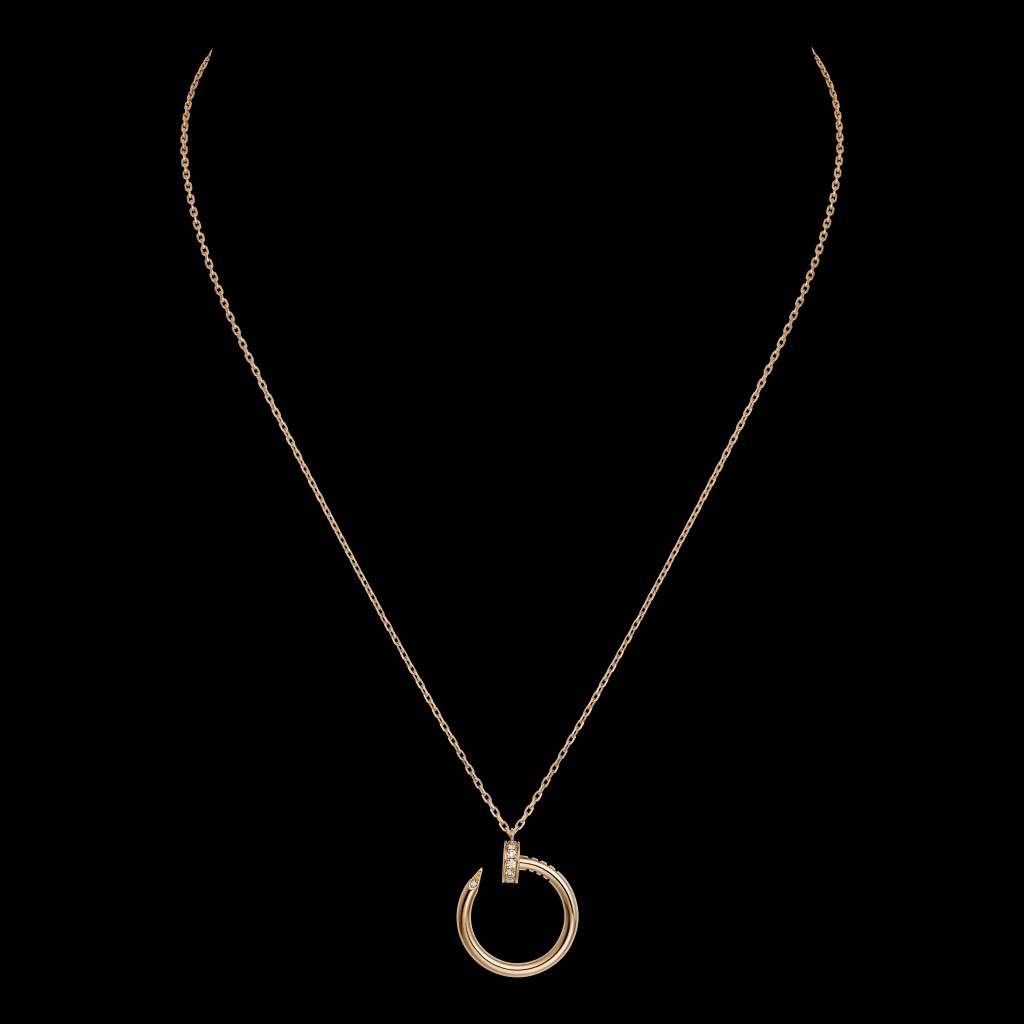 Necklace, pink gold, diamond س paved