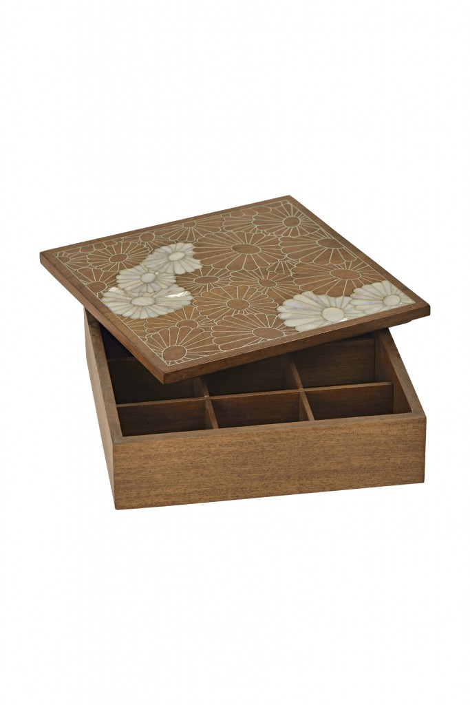 resized_Classic Tea box with mother of Pearl flower design handmade by Nada Debs in Lebanon, price; AED 1,845.