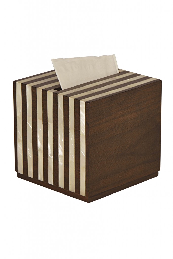 resized_Classic cube shaped tissue box with mother of peal line design, made by Nada Debs in Lebanon, price; AED 1,240.