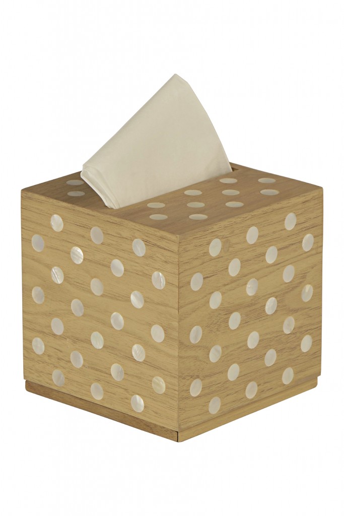 resized_Classic tissue box light wood color with mother of pearl dots design, made by Nada Debs in Lebaon, price; AED 1007.