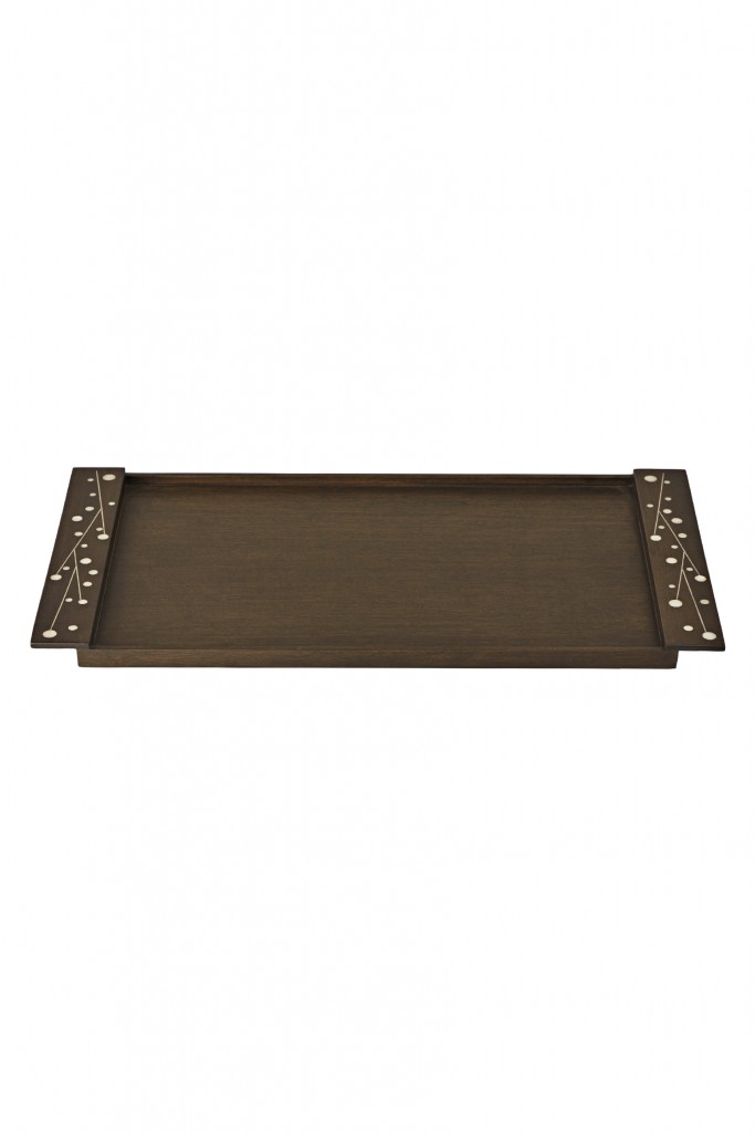 resized_Classic wooden medium size Tray with mother of pearl dot design handmade by Nada Debs in Lebanon, price; AED 469.