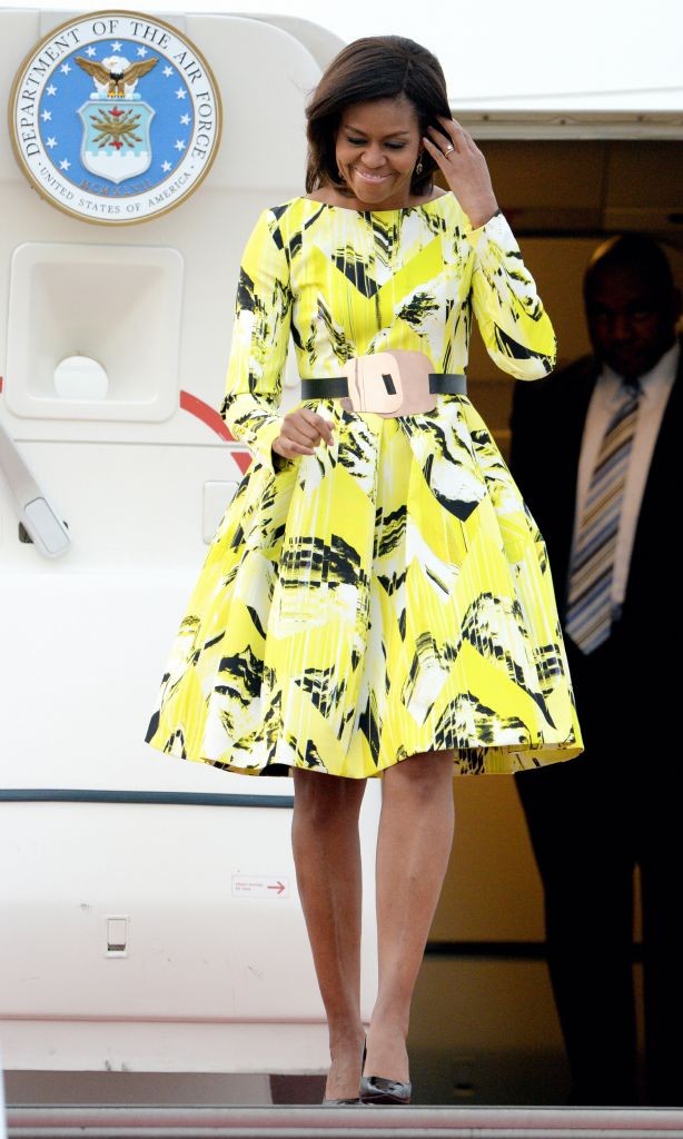 resized_Michelle Obama wearing a KENZO FW14 dress on her first visit to Japan on the 18th March.