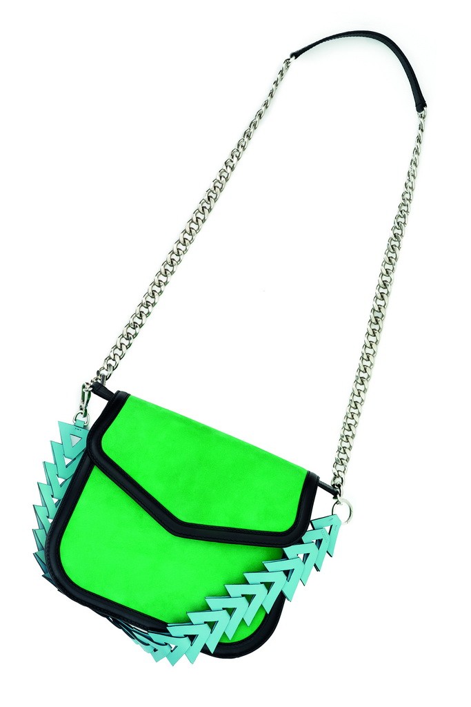 Green suede V shoulder bag
