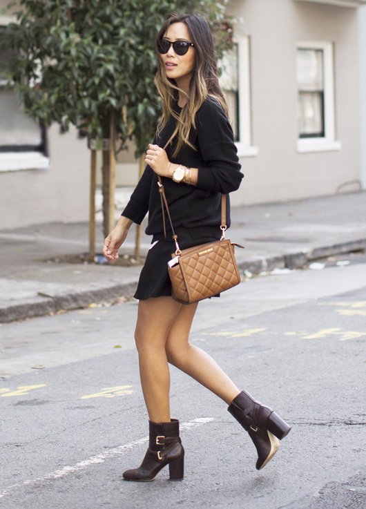 aimee-song-black-sweater-black-pleated-skirt-ankle-boots_michael_kors_bag
