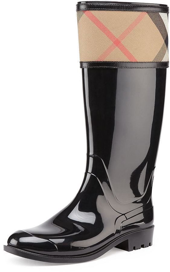 Burberry Check-Cuff Rubber Rain Boot