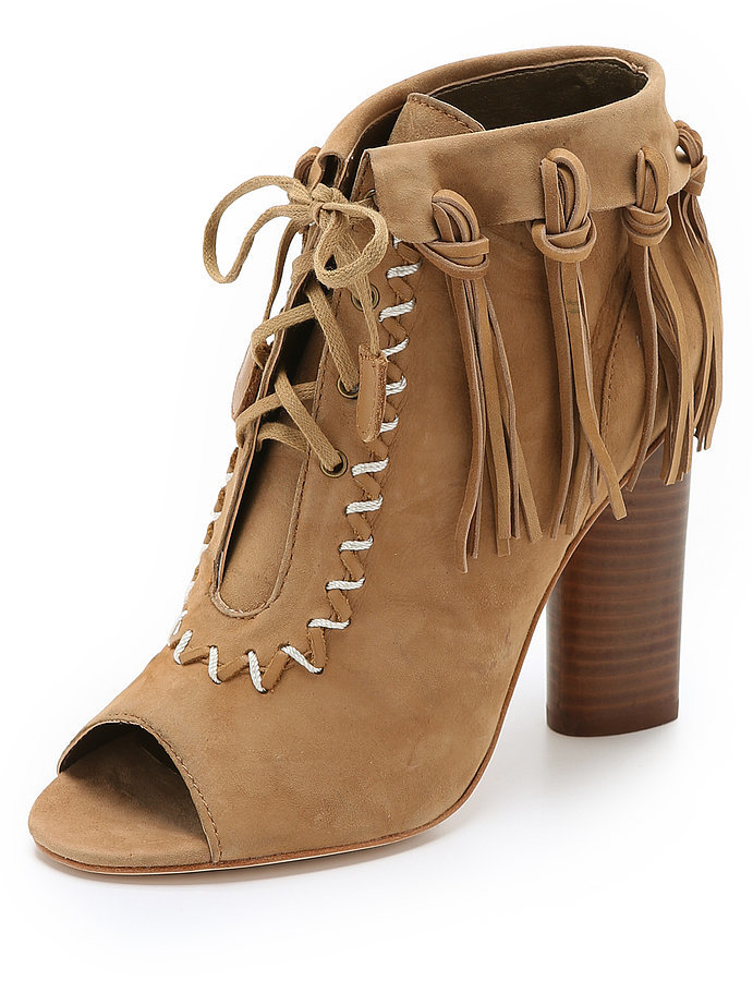 Cynthia Vincent Fringe Open Toe Booties