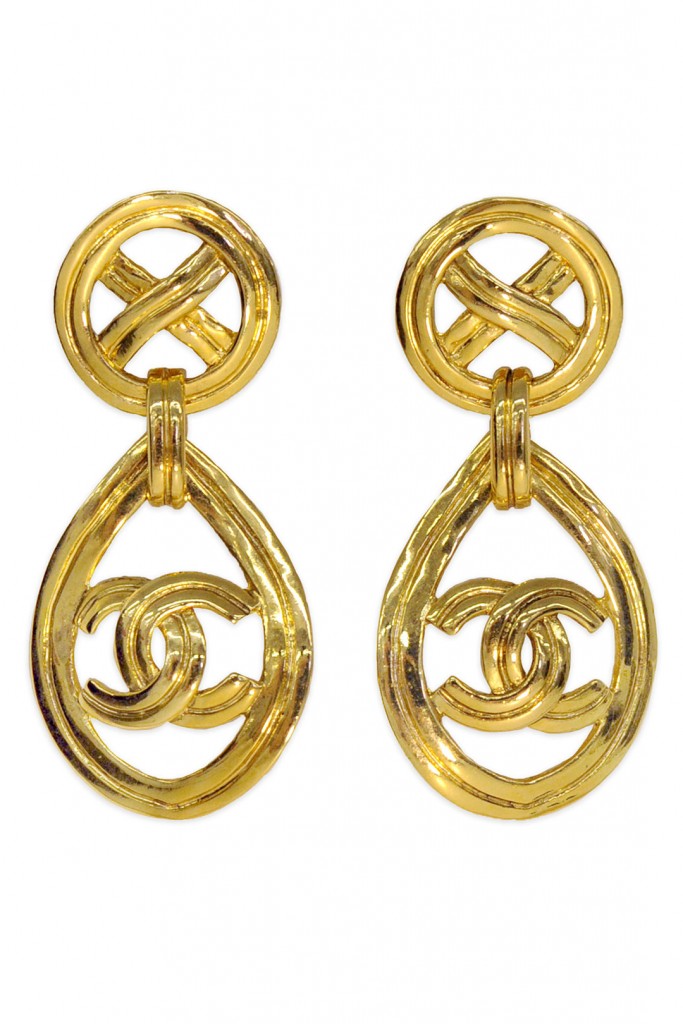 Vintage Chanel CC Gold Drop Earrings