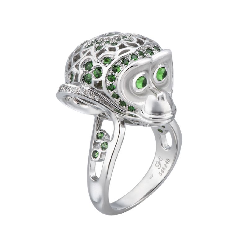 resized_DA12924 023202 Monkey ring in white gold, green tsavorites and diamonds
