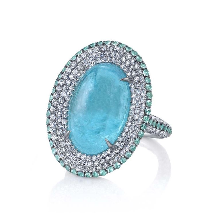 Martin Katz_Paraiba Tourmaline_Oval cabochon and diamond ring