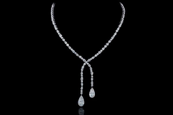 Forevermark Crossover necklace featuring pear- and oval-shaped diamonds totaling 23.62 carats set in
