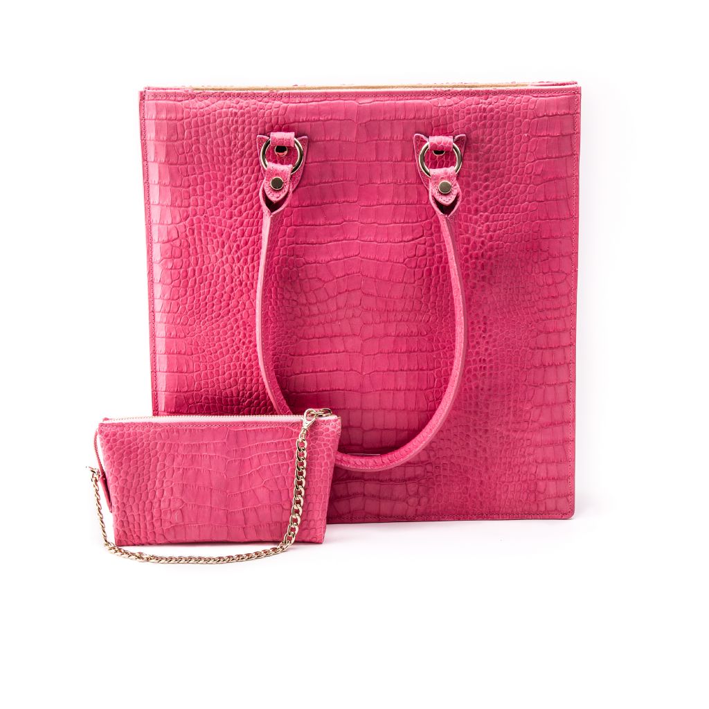 resized_Aida Tote Bag in Pink Crocodile Print_AED 4200
