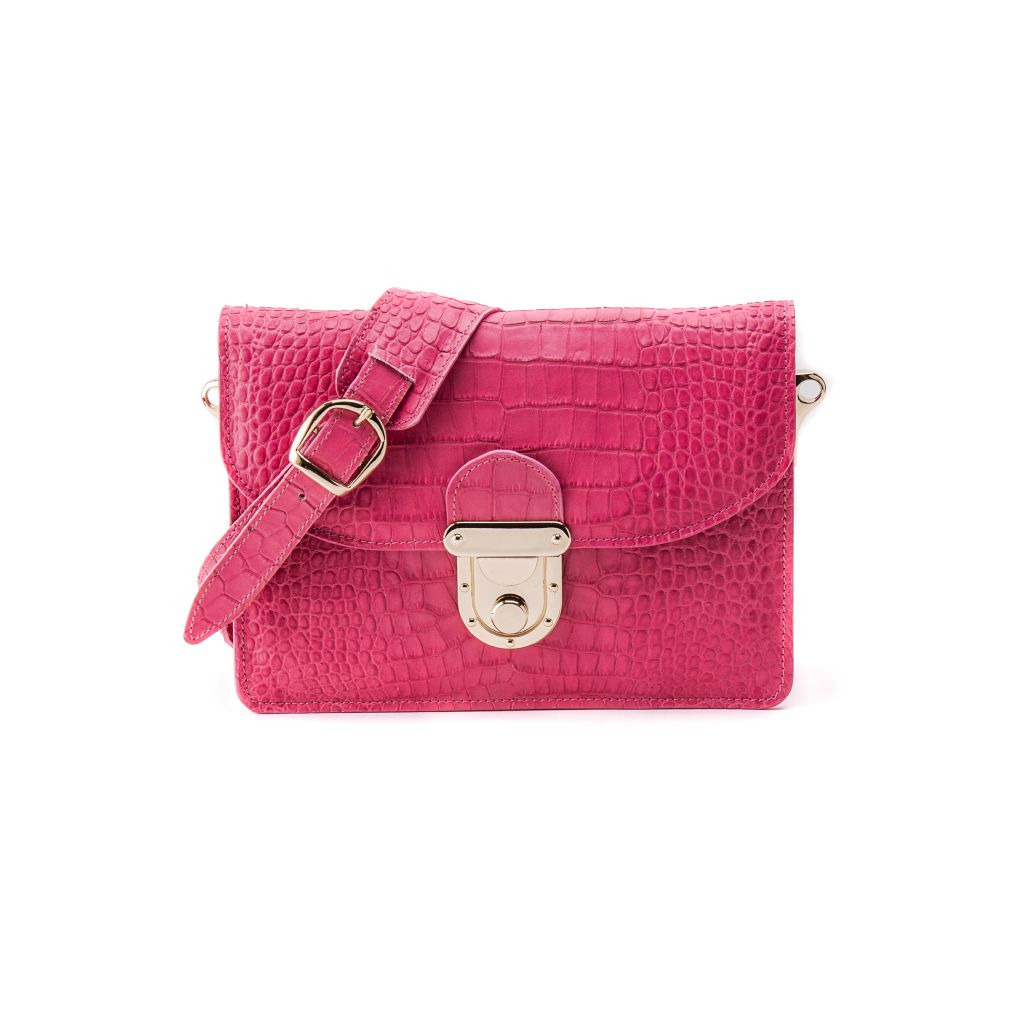 resized_Angelina Cross Body Bag in Rose Pink Crocodile Print_AED 4000