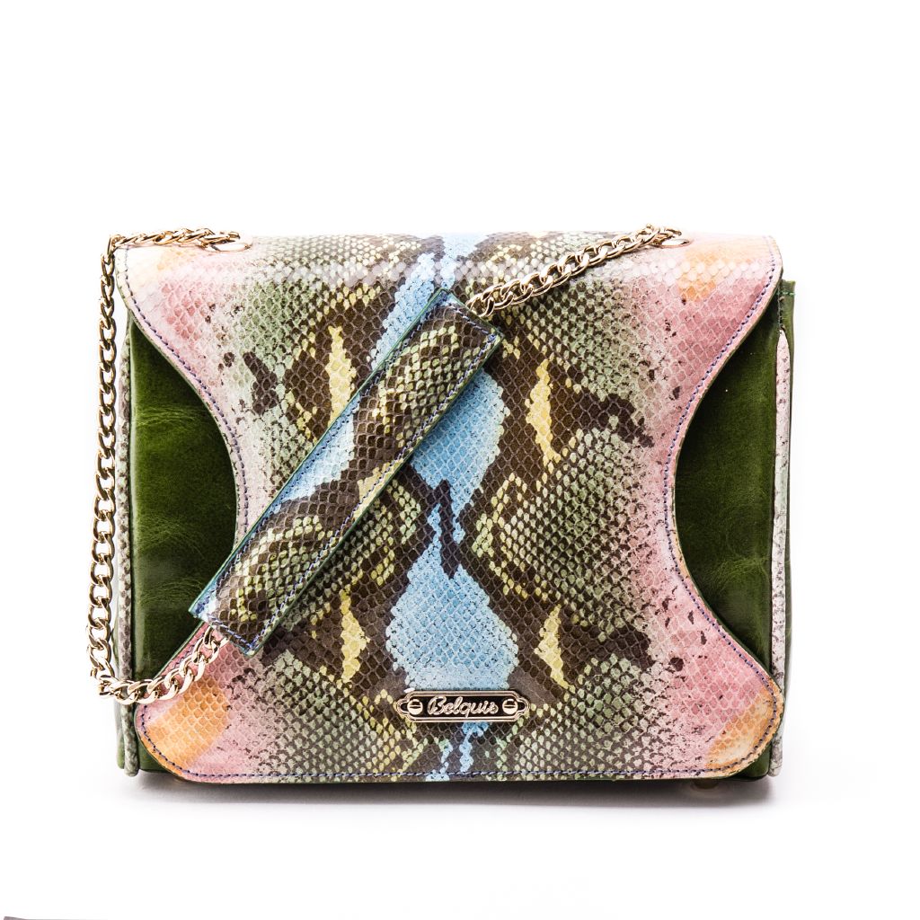 resized_Gabriella Flapbag in Multicolor Green Python Print_AED 4500