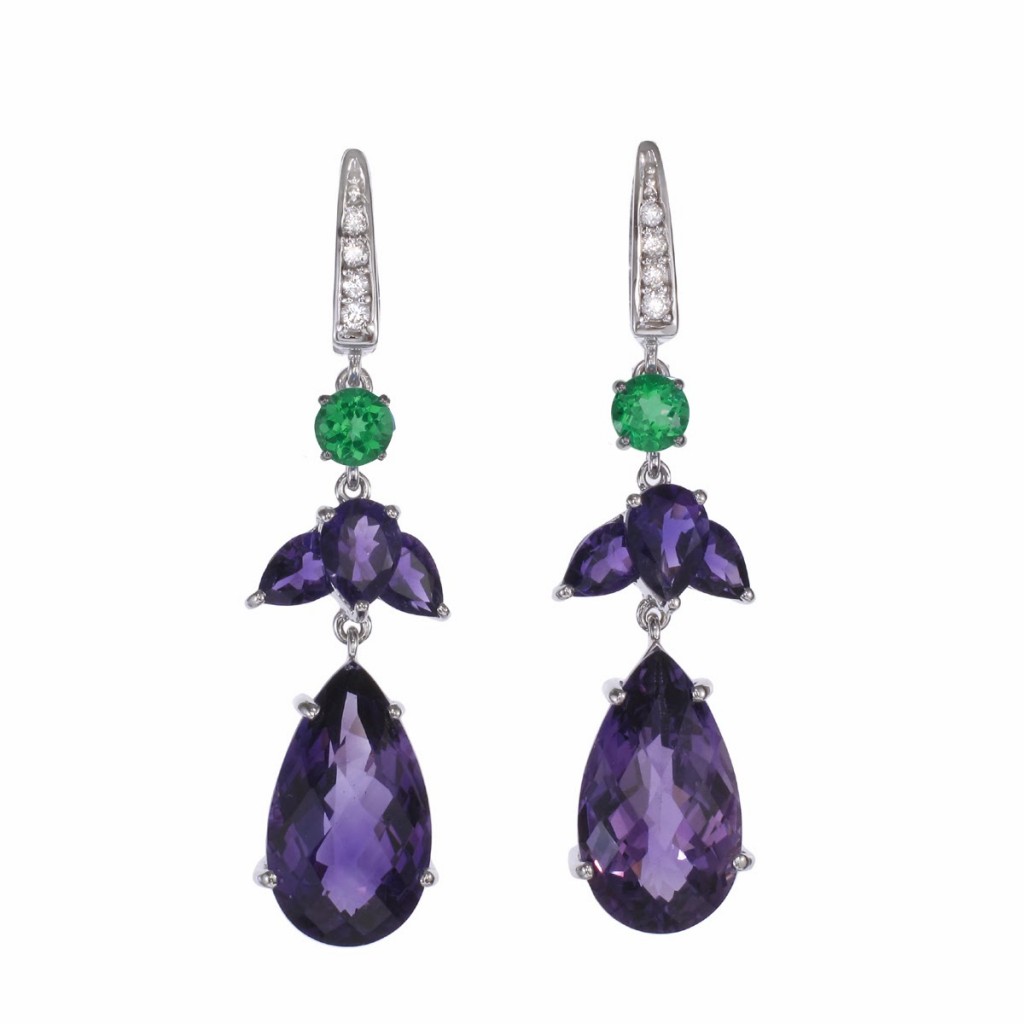 Chopard style Amethyst and Green garnet and Diamonds earr_ 1598