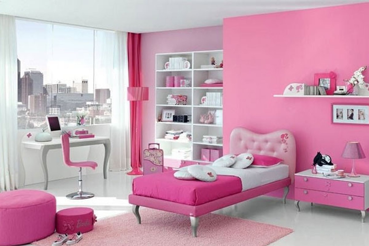 غرف نوم بنات باللون الزهر
