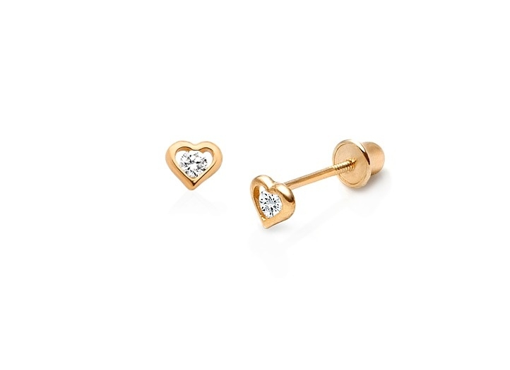 Tiny True Of Heart Baby/children's Earrings, Clear Cz, Screw Back with Small Gold Earrings For Babies
