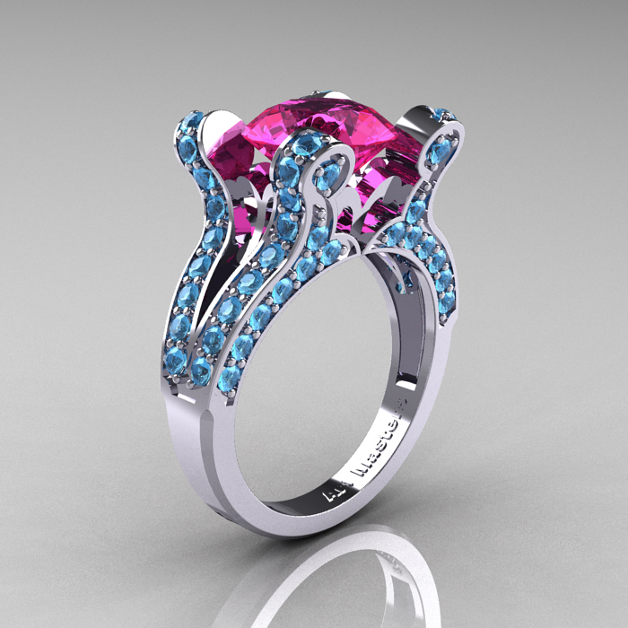 French-Vintage-White-Gold-3-0-Carat-Pink-Sapphire-Blue-Topaz