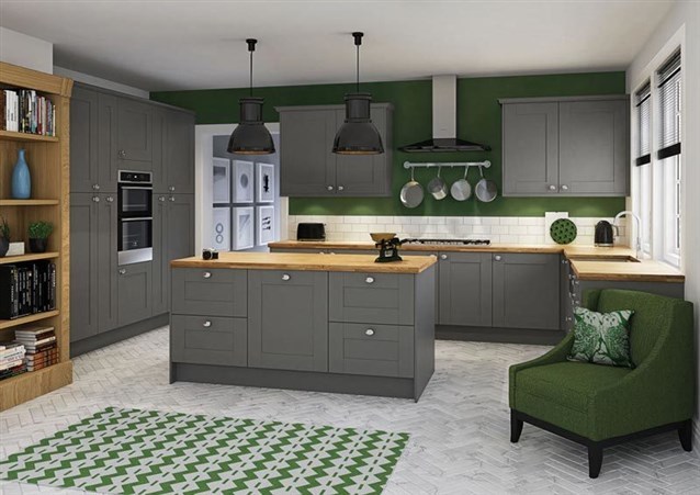 مطبخ-رمادي-بلمسات-خضراء