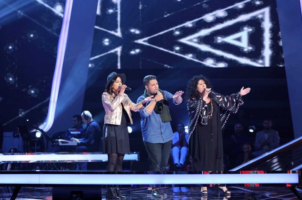 MBC1 & MBC MASR The Voice S4- Battle 2- Hamaki's team- Qamar Mansour vs Elias AlMabrouk vs Reina D (1)