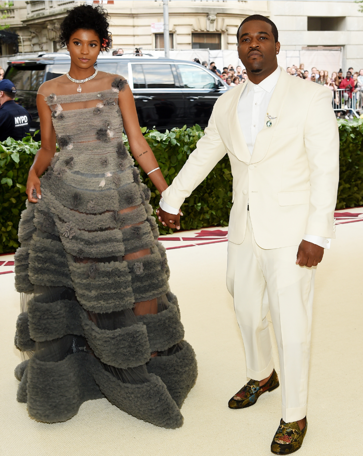 A$AP Ferg in diamond studs and a Tiffany & Co. Schlumberger® Bird on a Rock brooch and Renell Medrano in Tiffany diamond jewelry at th