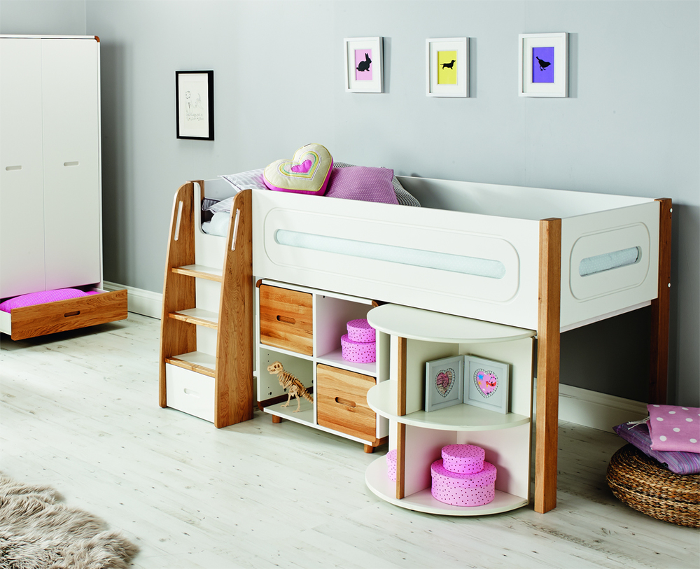 stylish-Bed-with-pull-out-desk-and-storage-cube-Silk-White-and-Solid-Oak-color-for-kids-room-get-best-white-color-bed-ideas-for-kids-attached-study-table