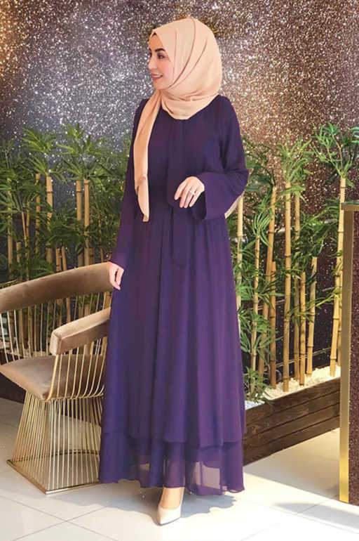 فستان شيفون باللون الموف للمحجبات