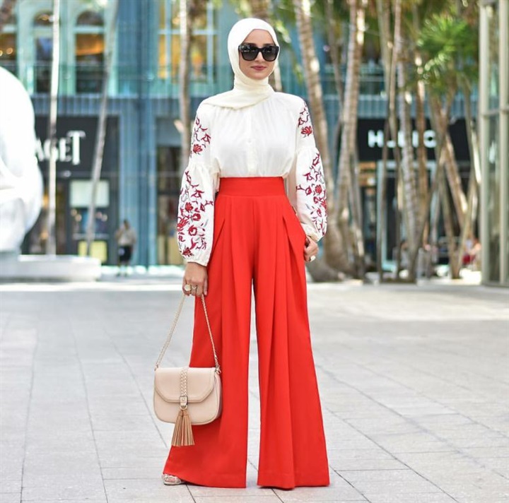 أجمل تنسيقات الحجاب مع البنطلون الشارلستون