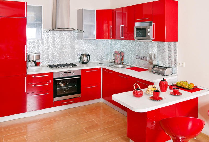 أجمل دهانات المطابخ المودرن باللون الأحمر