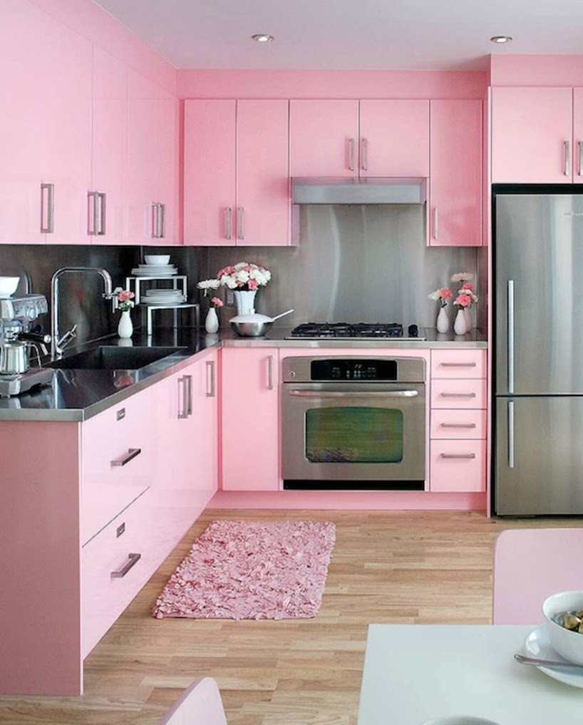 اللون الوردي لديكور المطبخ المودرن