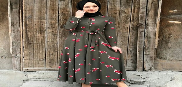 فساتين محجبات باكمام واسعة منقوشة
